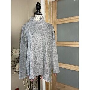 French Laundry Womens Long Plus Cowl Neck Lightweight Sweater Gray 1X